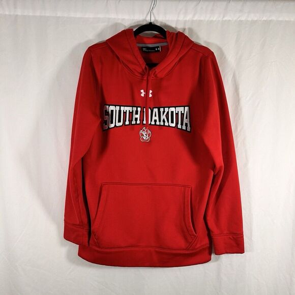 South Dakota Under Armour Hoodie Men's Small Red Drawstring Pockets Pullover - Picture 1 of 8